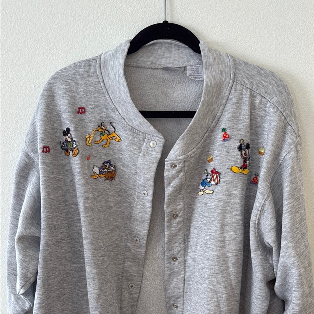 Gray Disney Men's Sweater with Embroidered Characters
